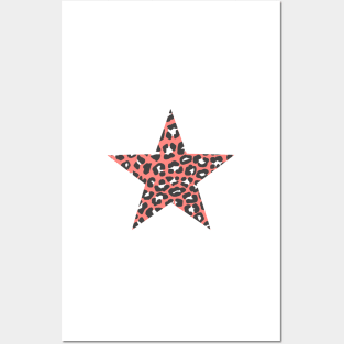 Leopard Print in Coral and Grey Posters and Art